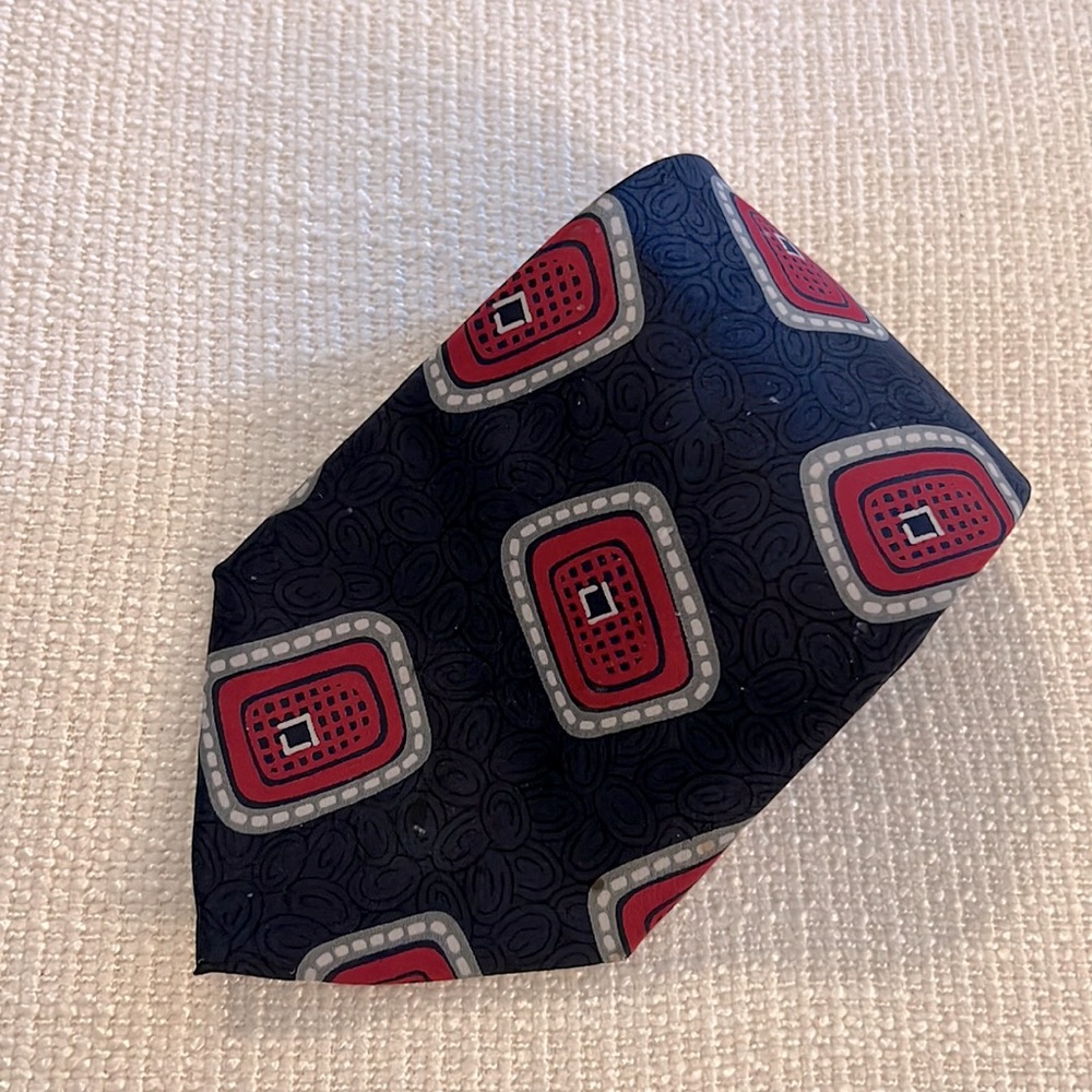 Austin Grey Retro Squares Italy Pink Blue Silk Men’s Tie Office Business Career